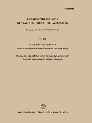 cover image of Mikrowellenbandfilter unter Verwendung mehrerer Eigenschwingungen in einem Hohlraum